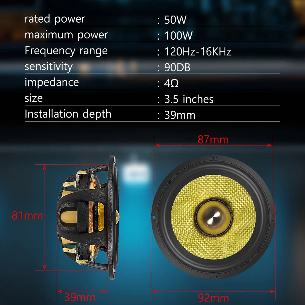 3.5-inch bullet guided mid-range speaker, car center speaker, luxury car two-way three-way 3-inch mid-range speaker