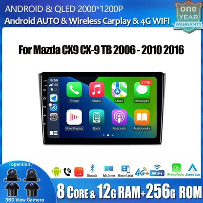 Android 14 WiFi For Mazda CX9 TB 2006 2007- 2010 2016 Car Radio Multimedia Player DSP Stereo GPS 4G Split Screen Bluetooth