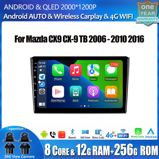 Android 14 WiFi For Mazda CX9 TB 2006 2007- 2010 2016 Car Radio Multimedia Player DSP Stereo GPS 4G Split Screen Bluetooth