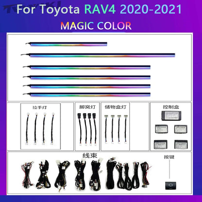 TVYVIKJ LED Car Inner Ambient Light For Toyota RAV4 2020-2023 Dynamics Magic Color Dragon Scale Ambience Lamp Button +APP Contr