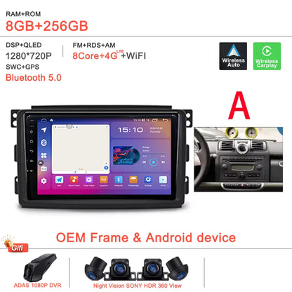 Android 14 Car For Mercedes Benz Smart Fortwo 451 2005 - 2015 Stereo Head Unit GPS Navigation Multimedia Autoradio Dash Cam DVD