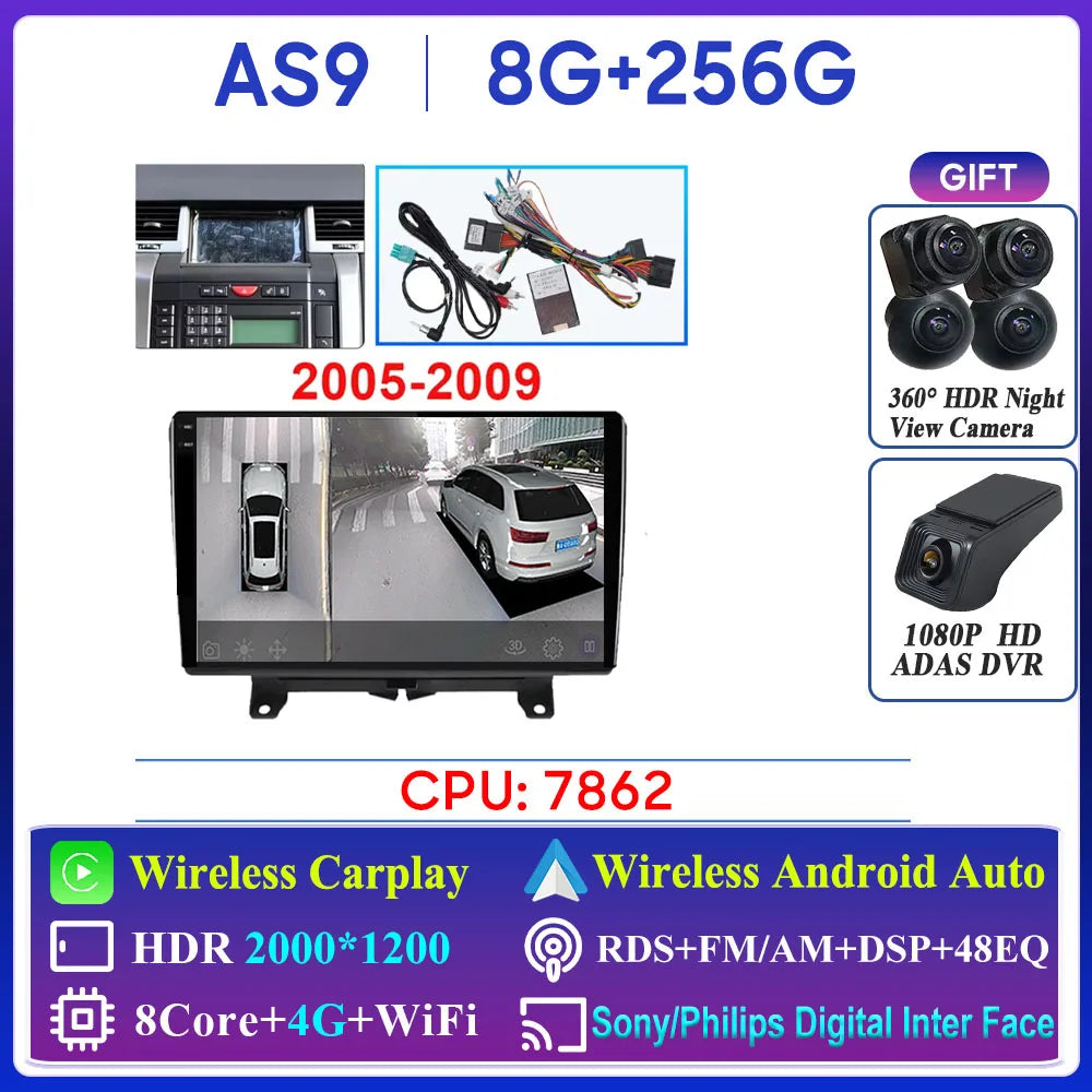 Car Radio Carplay For Land Rover Range Sport 2005 2006 2007 2008 2009  Multimedia Player GPS Navigation Android Auto 5G Wifi