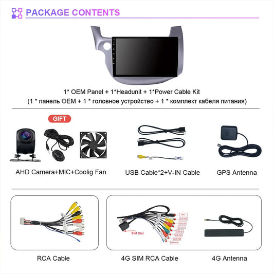Android 14 Carplay Auto Car WIFI+4G Radio Multimedia Player For HONDA FIT JAZZ 2007 - 2013 Autoradio GPS Stereo 2din Head Unit
