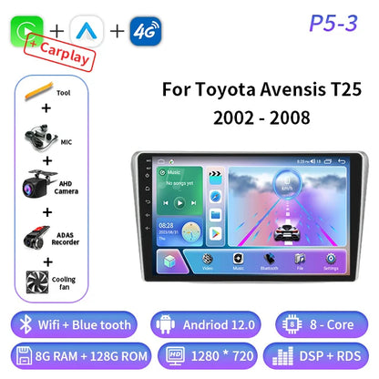 Android Auto For Toyota Avensis T25 2002 - 2008 Car Radio Multimedia Video Player Navigation GPS 4G Carplay Wifi Head Unit 2din