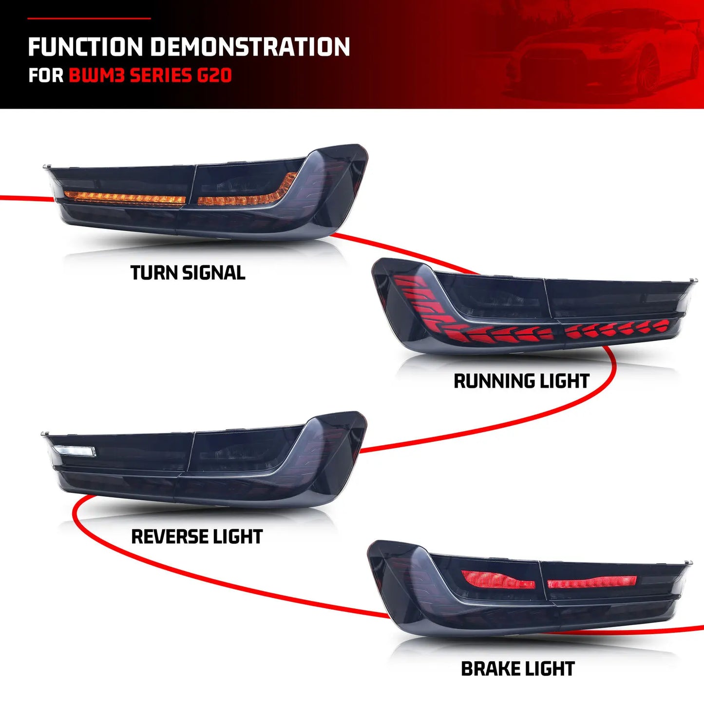 LED GTS Tail Lights for BMW 3-Series G20 G28 G80 Saloon 2019-2024 Start-up Animation Sequential Turn Signal Rear Lamps Assembly