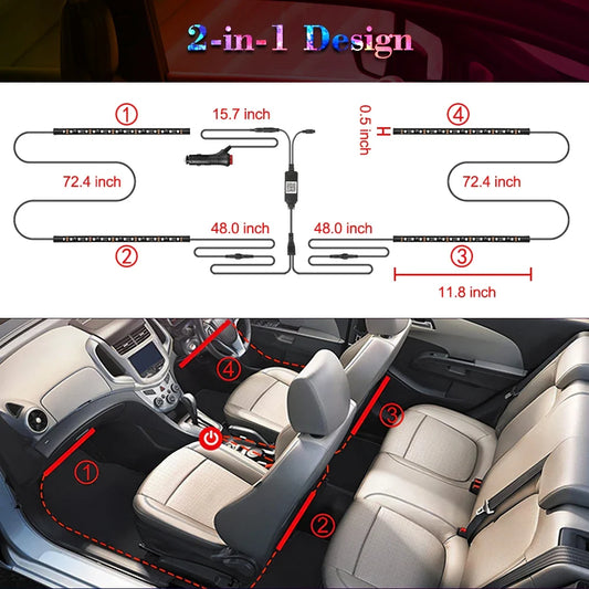 Car Interior Lights Neon Atmosphere RGB LED Strip Bar Car Decorative Lighting Lamp Remote / APP Control Ambient Atmosphere Auto