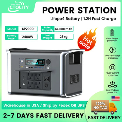 Ctolity 1800W Camping Portable Power Station 200W Solar Panel 1024Wh Lifepo4 Solar Generator Battery  Emergency Supply Backup