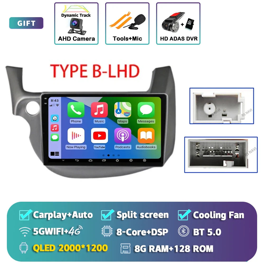 Android 14 Carplay Auto Car WIFI+4G Radio Multimedia Player For HONDA FIT JAZZ 2007 - 2013 Autoradio GPS Stereo 2din Head Unit