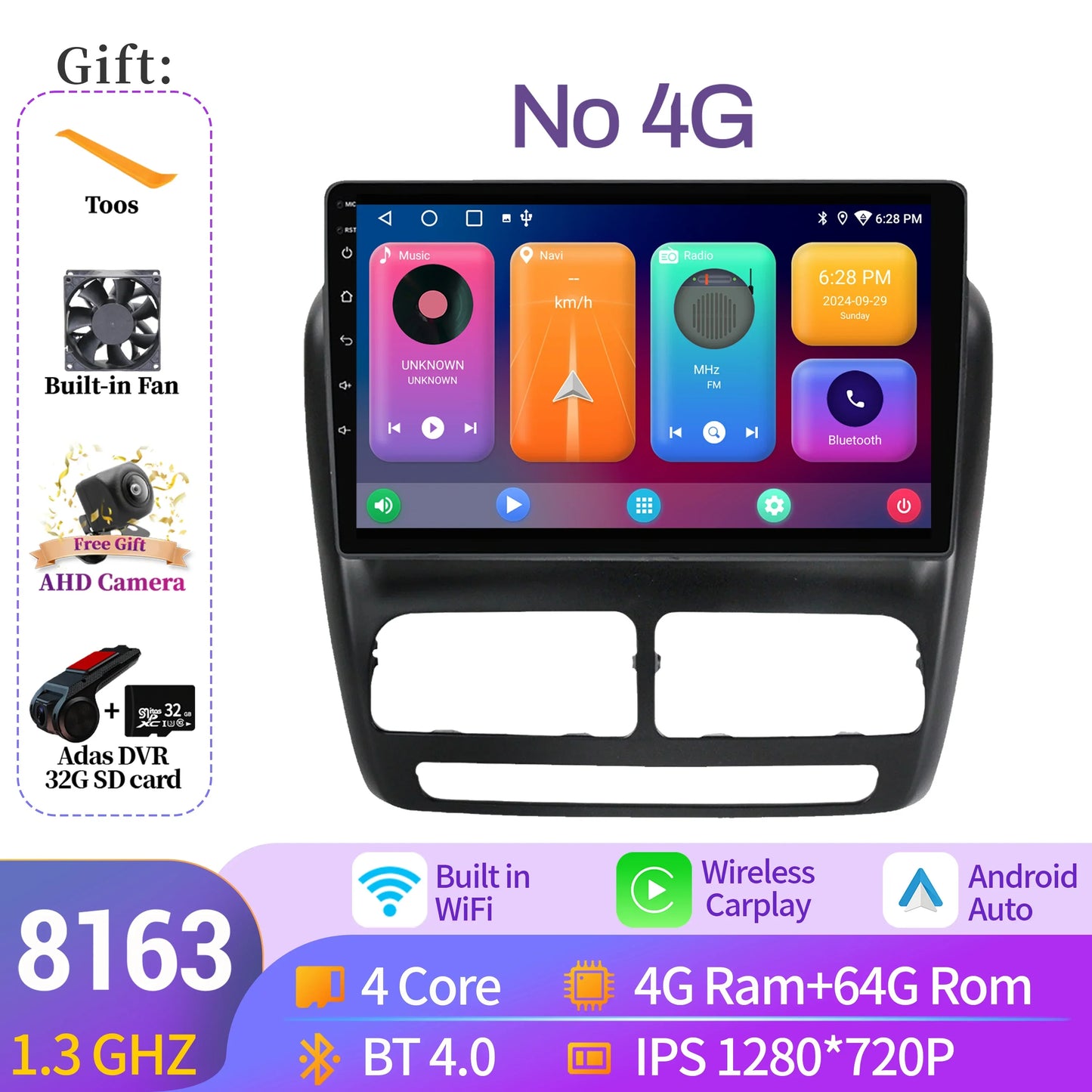 Car Radio For Fiat Doblo-Opel Combo Tour 2010-2015 Android 14 Wireless Carplay Multimedia 7862S 8G 256G Head Unit 2K QLED Screen