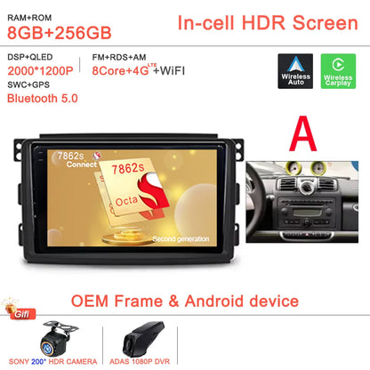 Android 14 Car For Mercedes Benz Smart Fortwo 451 2005 - 2015 Stereo Head Unit GPS Navigation Multimedia Autoradio Dash Cam DVD