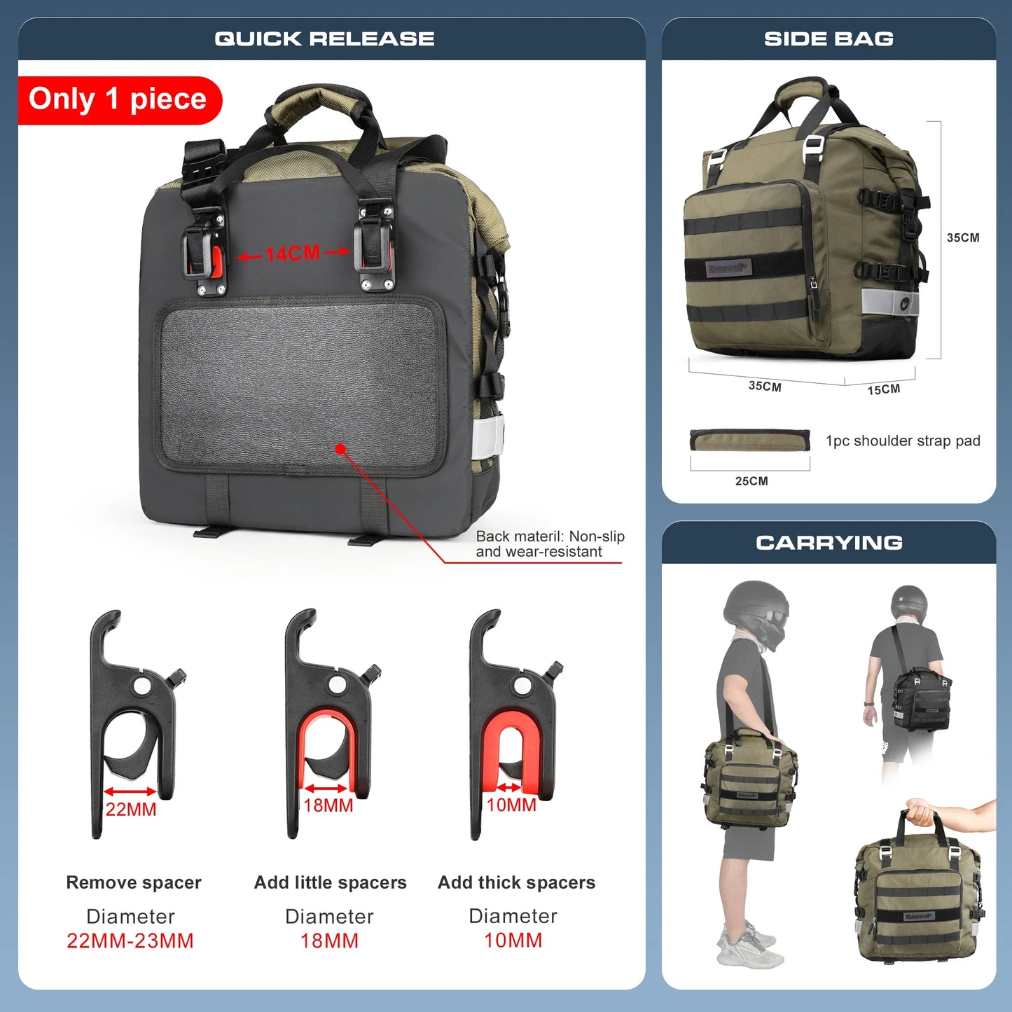 Rhinowalk Motorcycle SaddleBag 20L-30L Universal Side Bag With Removable 100% Waterproof Inner Bag Travel Motorbike Luggage