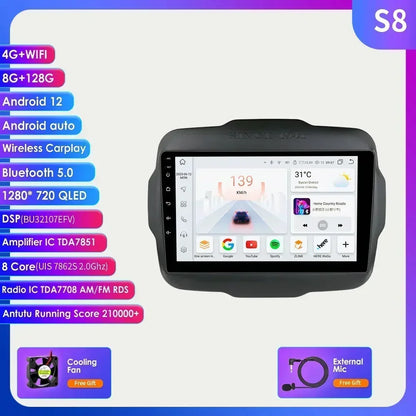 7862 Carplay 4G-LTE 9" Car Radio Android for Jeep Renegade 2016-2020 Multimedia Player Navigation GPS 2 Din Stereo DSP Autoradio