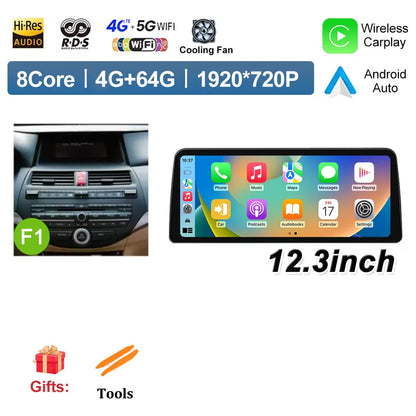 12.3 inch Android 14 for Honda Accord 8 2008 2009 - 2013 Car Multimedia Radio Player Wireless Carplay Monitor GPS Navigation BT