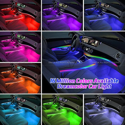 14 in 1 Dual Zone Symphony LED Car Ambient Lights RGB 64 Colors Interior Rainbow Acrylic Strip Neon Atmosphere Lighting Kit App