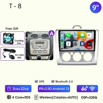 9" Car Radio For Ford Focus 2004 2005 2006 2007 2008 2009 2010 2011 Android12 Multimidia Video Player Head Unit wireless Carplay
