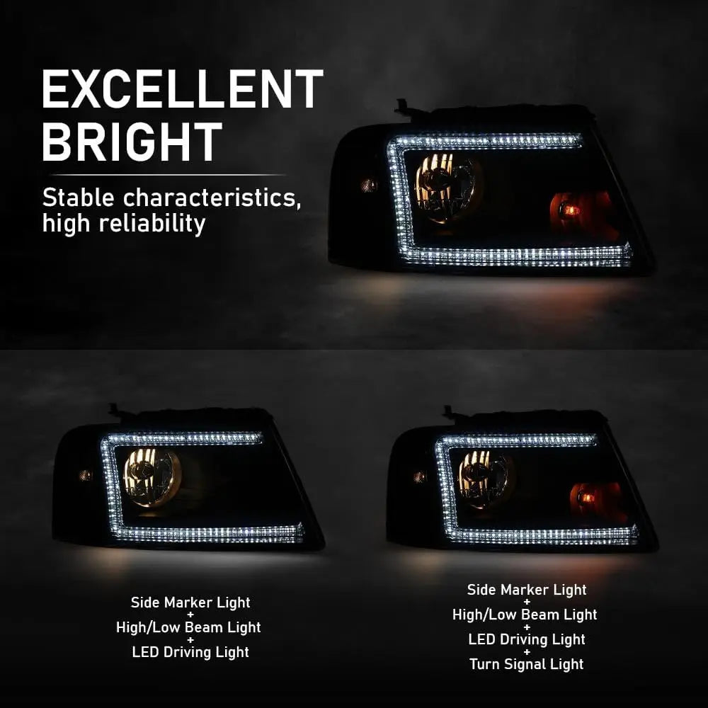 LED DRL Headlights, Compatible with Ford F150 2004-2008/Fit Lincoln Mark LT 2006-2008, (NOT Fit 2004 F150 Heritage/Flareside Bed
