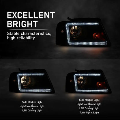 LED DRL Headlights, Compatible with Ford F150 2004-2008/Fit Lincoln Mark LT 2006-2008, (NOT Fit 2004 F150 Heritage/Flareside Bed
