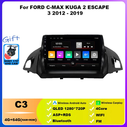 Android 14 For FORD C-MAX KUGA 2 ESCAPE 3 2012 - 2019 Car Radio Multimedia Video Player Navigation GPS WIFI 4G Stereo Head Unit