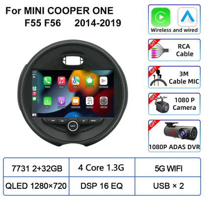 For MINI COOPER ONE S F55 F56 2014-2019 Car Multimedia Carplay Android Auto GPS Navigation Radio stereo Video Palyer Head Unit