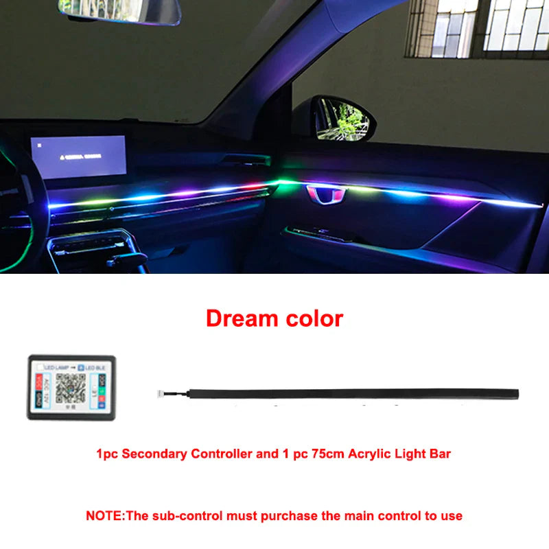 Universal Acrylic Neon LED Car Interior Ambient Lights APP Strip Light Guide Fiber Optic RGB Auto Decoration Atmosphere Lamp