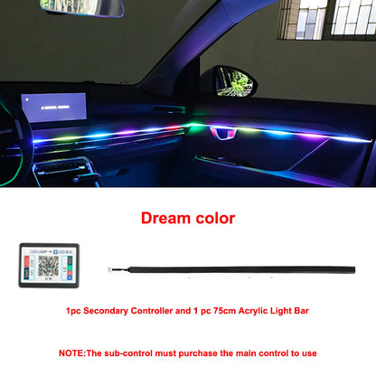 Universal Acrylic Neon LED Car Interior Ambient Lights APP Strip Light Guide Fiber Optic RGB Auto Decoration Atmosphere Lamp