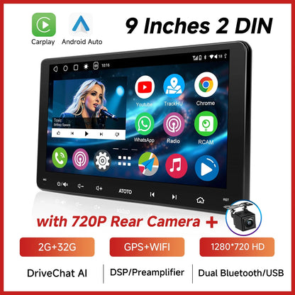 ATOTOZONE 9 Inch Android Car Radio Stereo Multimedia GPS Navigation Bluetooth WiFi FM Support Wireless Android Auto Carplay