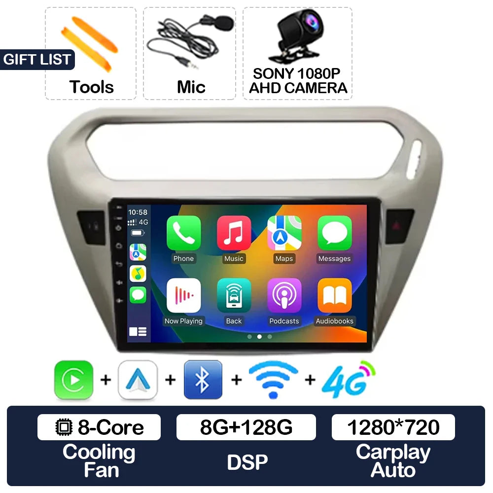 Android 15 Car Radio For Peugeot 301 Citroen Elysee 2013 - 2018 Qualcomm Multimedia Viedo Player NAVI GPS 4G WIFI Head Unit QLED