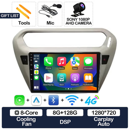 Android 15 Car Radio For Peugeot 301 Citroen Elysee 2013 - 2018 Qualcomm Multimedia Viedo Player NAVI GPS 4G WIFI Head Unit QLED