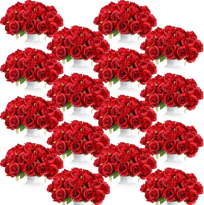 240 Pcs Artificial Rose Flowers Bouquet Silk Realistic Flowers Bulk Centerpieces DIY Bride Fake Rose for Home Bridal Wedding Par