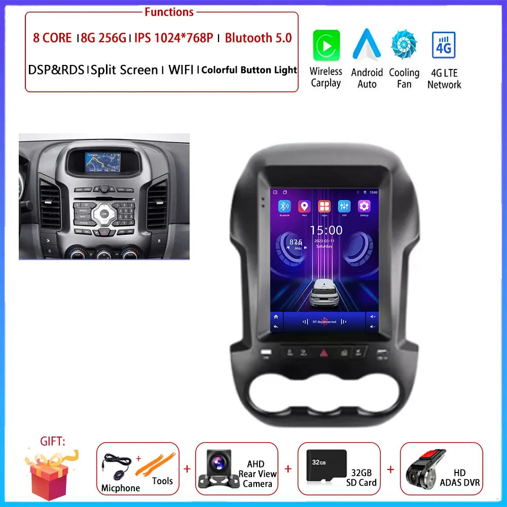 9.7 inch Car Video Radio Player Wireless Carplay DSP Stereo Touch Screen Auto Tools BT  For Ford Ranger 3 2011-2015 AM/FM/RDS