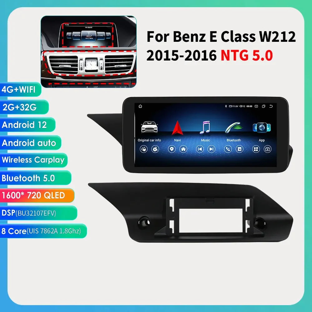 2Din AI Carplay Android Auto Car Radio For Mercedes Benz W212 NTG 4.0 4.5 5.0 2009-2016 E-Class E200 E230 E260 E300 S212 4G GPS