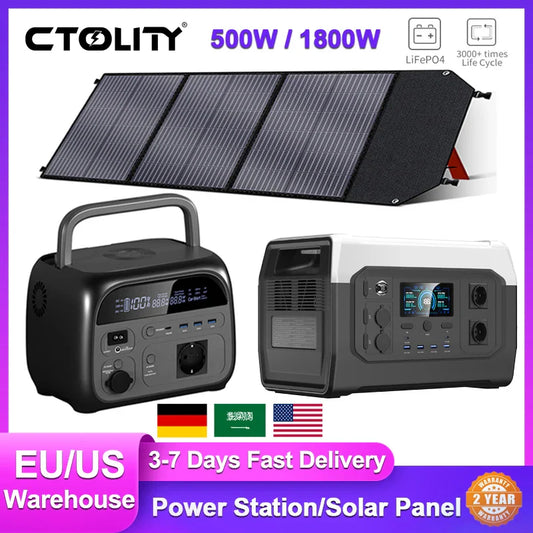 500W 1800W Power Station With 100W Solar Panel 18V USB TYPE-C Portable Power Bank 345Wh 1000Wh Lifepo4 Battery Charging Station