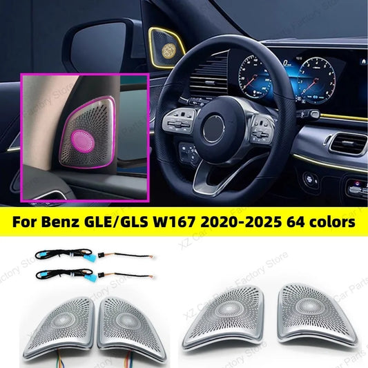 For Mercedes Benz GLE GLS W167 GLE53 Coupe GLS63 Speaker Cover 2020-2025 64Colors LED Tweeter Cover Car Decorative Ambient Light