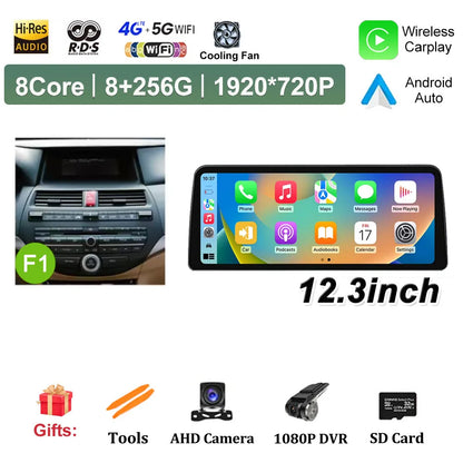 12.3 inch Android 14 for Honda Accord 8 2008 2009 - 2013 Car Multimedia Radio Player Wireless Carplay Monitor GPS Navigation BT