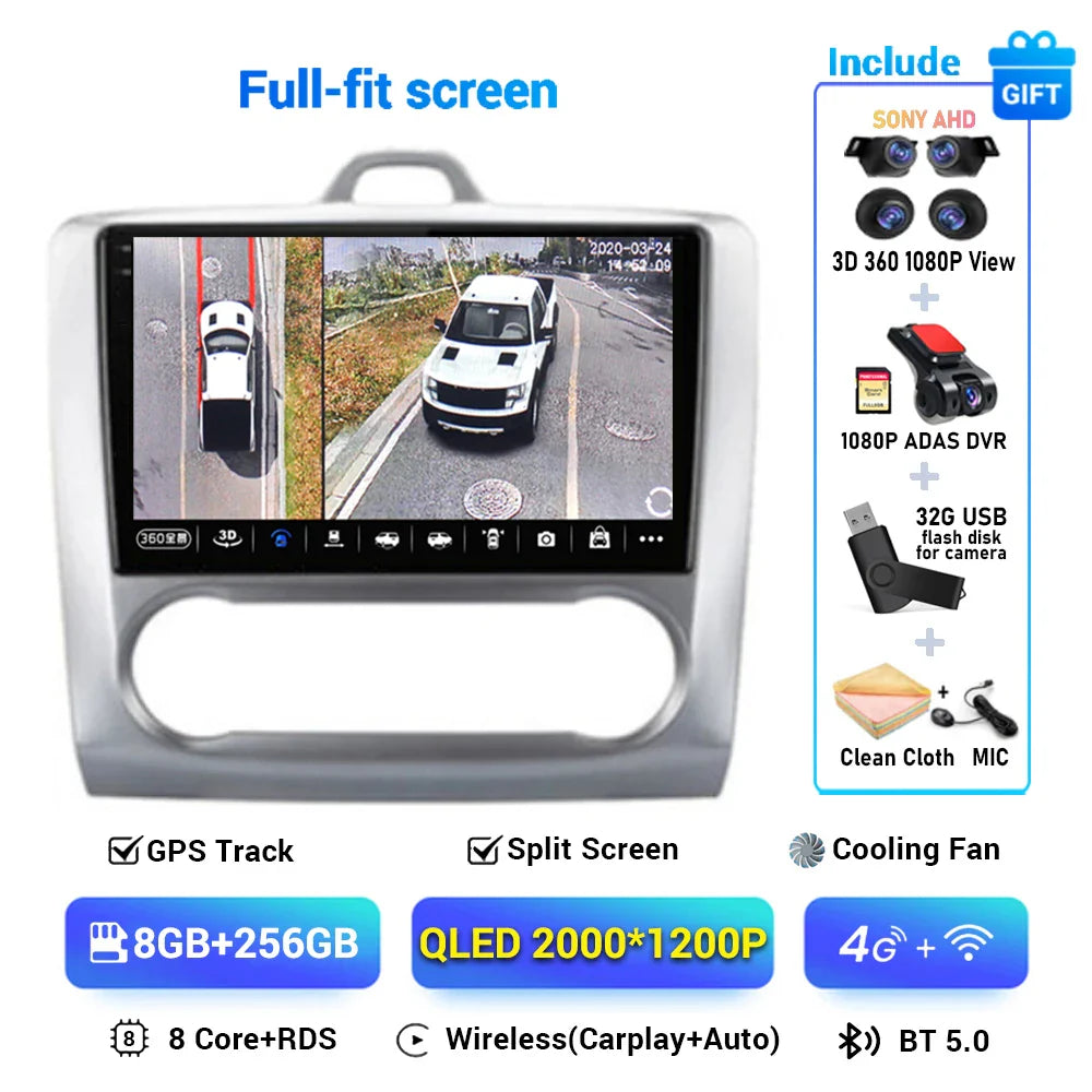 Android 13 Wireless CarPlay Auto For Ford Focus 2 3 Mk2 Mk3 2004-2011 4G+WIFI Car Radio Multimedia Stereo Player GPS 360 Camera