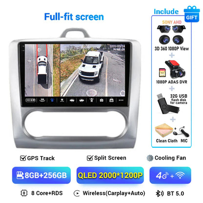 Android 13 Wireless CarPlay Auto For Ford Focus 2 3 Mk2 Mk3 2004-2011 4G+WIFI Car Radio Multimedia Stereo Player GPS 360 Camera