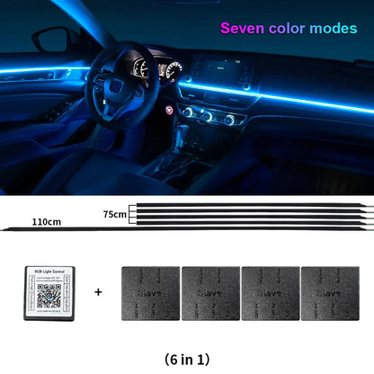18 in 1 Dual Zone Symphony 64 Colors Streamer Car Ambient Light RGB Interior Rainbow Acrylic Strip Atmosphere Lighting kit App