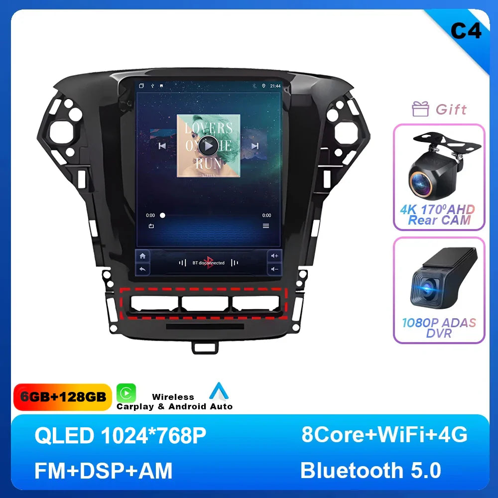9.7 inch Android 14 Car Radio For Ford Mondeo MK4 2011 - 2013 Navigation Autoradio Multimedia Player DVD GPS Stereo WIFI 4G DVD