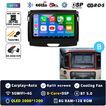 Android 15 Car Radio Stereo QLED Screen For Ford Ranger 2015 2016 2017 2018 2019-2022 GPS Multimedia Carplay Autoradio Head unit