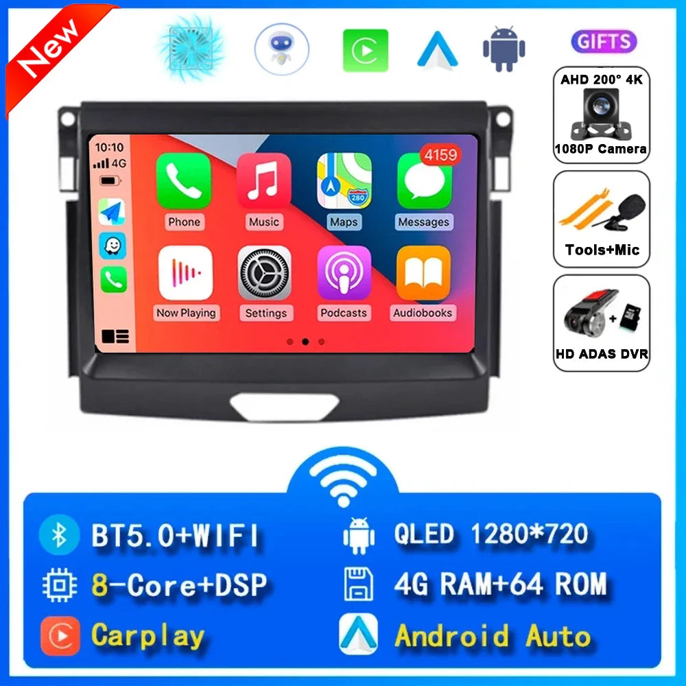 Android 15 Car Radio Stereo QLED Screen For Ford Ranger 2015 2016 2017 2018 2019 2020 GPS Multimedia Carplay Autoradio Head unit
