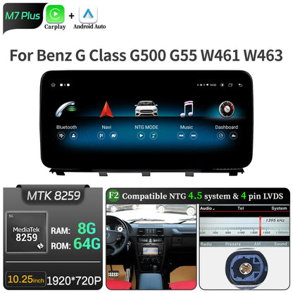 Car Radio For Mercedes Benz G Class G500 G55 W461 W463 2008-2015 Android 14 Wireless BT Carplay Snapdragon 680 Head Unit Screen