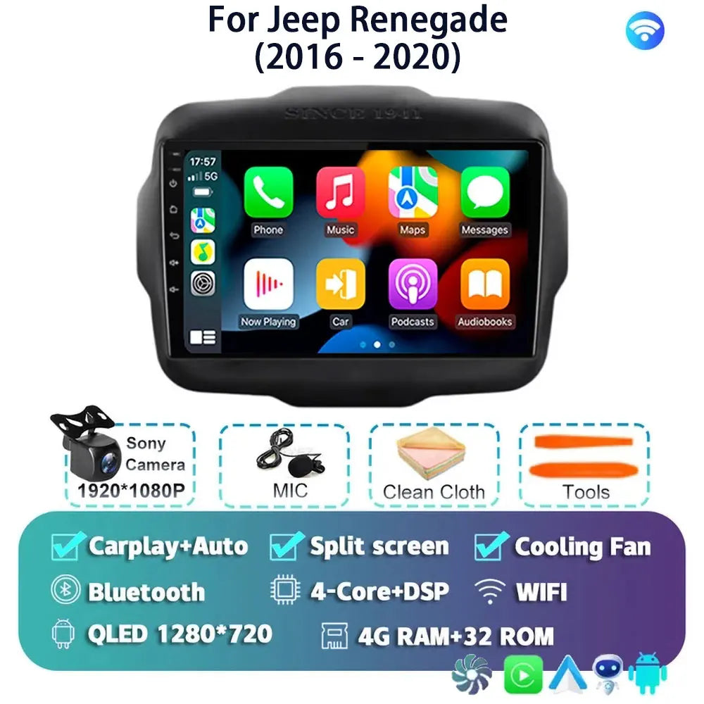 Android 14 For Jeep Renegade 2016 - 2020 2K QLED Android Car Radio Multimedia Video Player GPS AI Voice CarPlay 4G Stereo