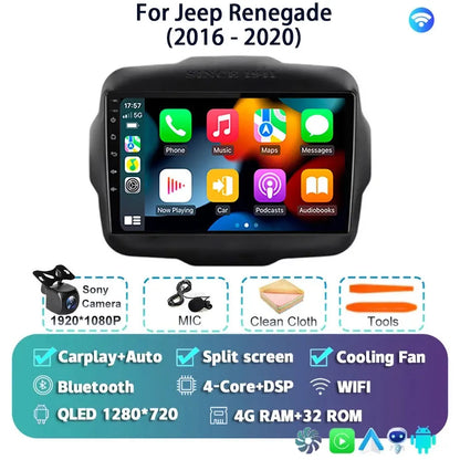 Android 14 For Jeep Renegade 2016 - 2020 2K QLED Android Car Radio Multimedia Video Player GPS AI Voice CarPlay 4G Stereo