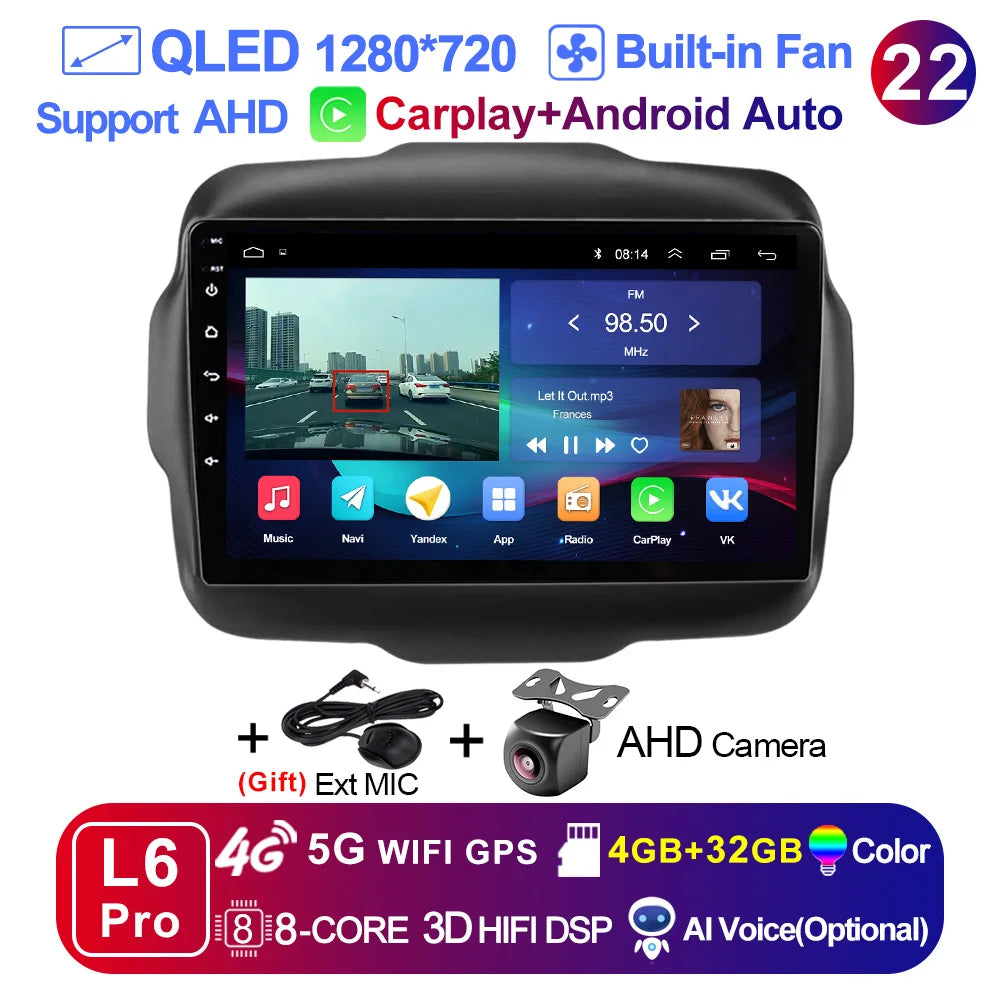 LEHX L6Pro 4G LTE DSP Car Radio Android Auto Video Multimedia Player For Jeep Renegade 2016-2020 Carplay 2din dvd Autoradio  gps