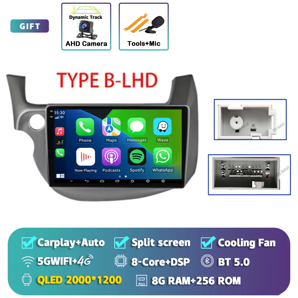Android 14 Carplay Auto Car WIFI+4G Radio Multimedia Player For HONDA FIT JAZZ 2007 - 2013 Autoradio GPS Stereo 2din Head Unit