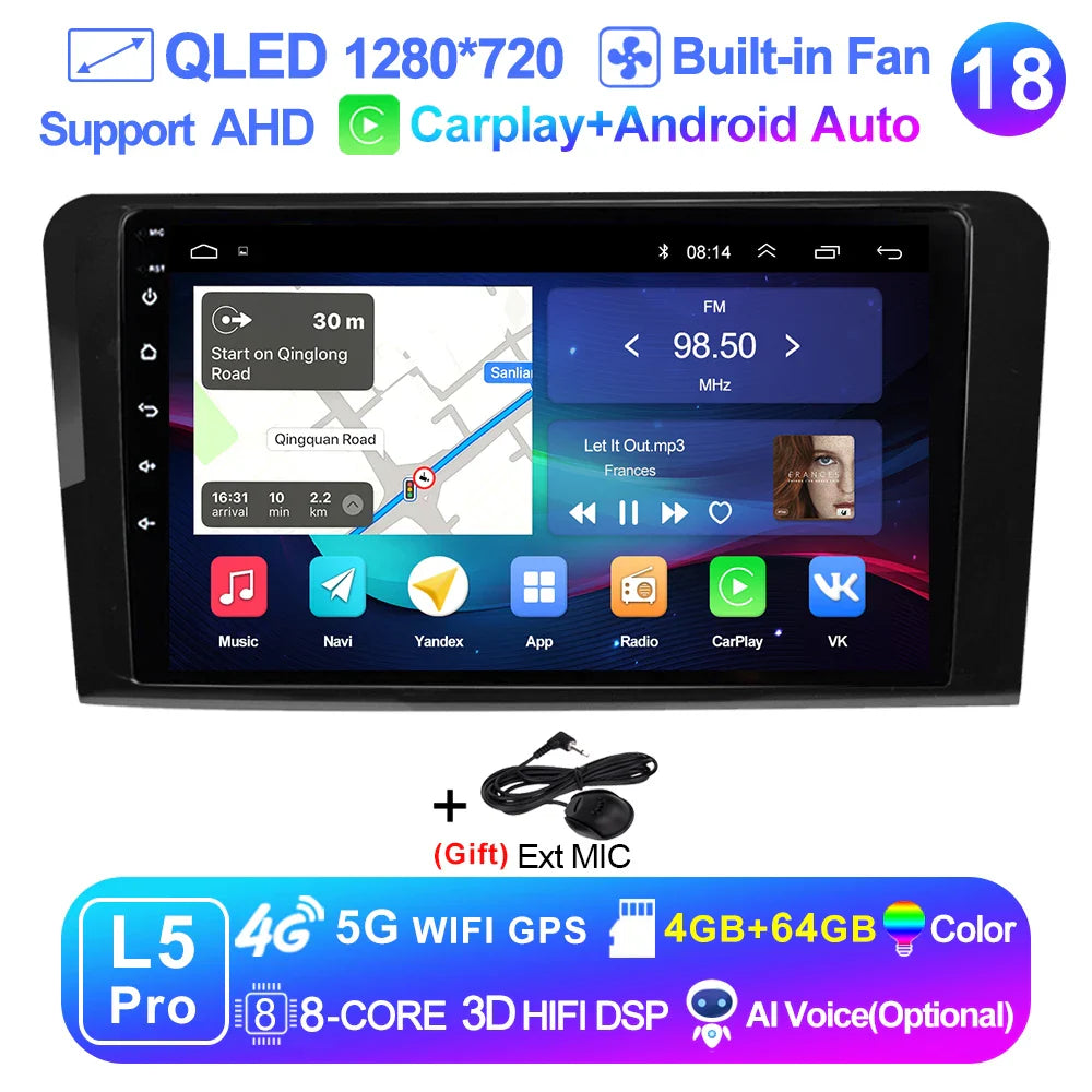 LEHX L6Pro 2 DIN Android 14 Car Radio For Mercedes Benz ML GL aW164 ML350 ML500 GL320 X164 ML280 GL350 GL450 Carplay Auto Audio