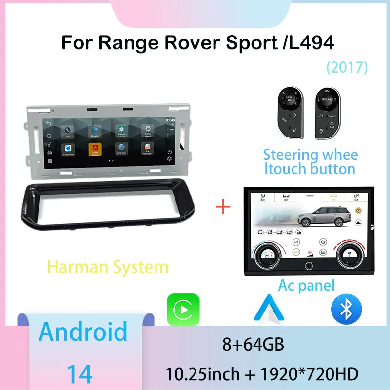 10.25inch Android 14 For Range Rover sport L494 Multimedia Player Radio Carplay auto retains the original feature menu AC Panel