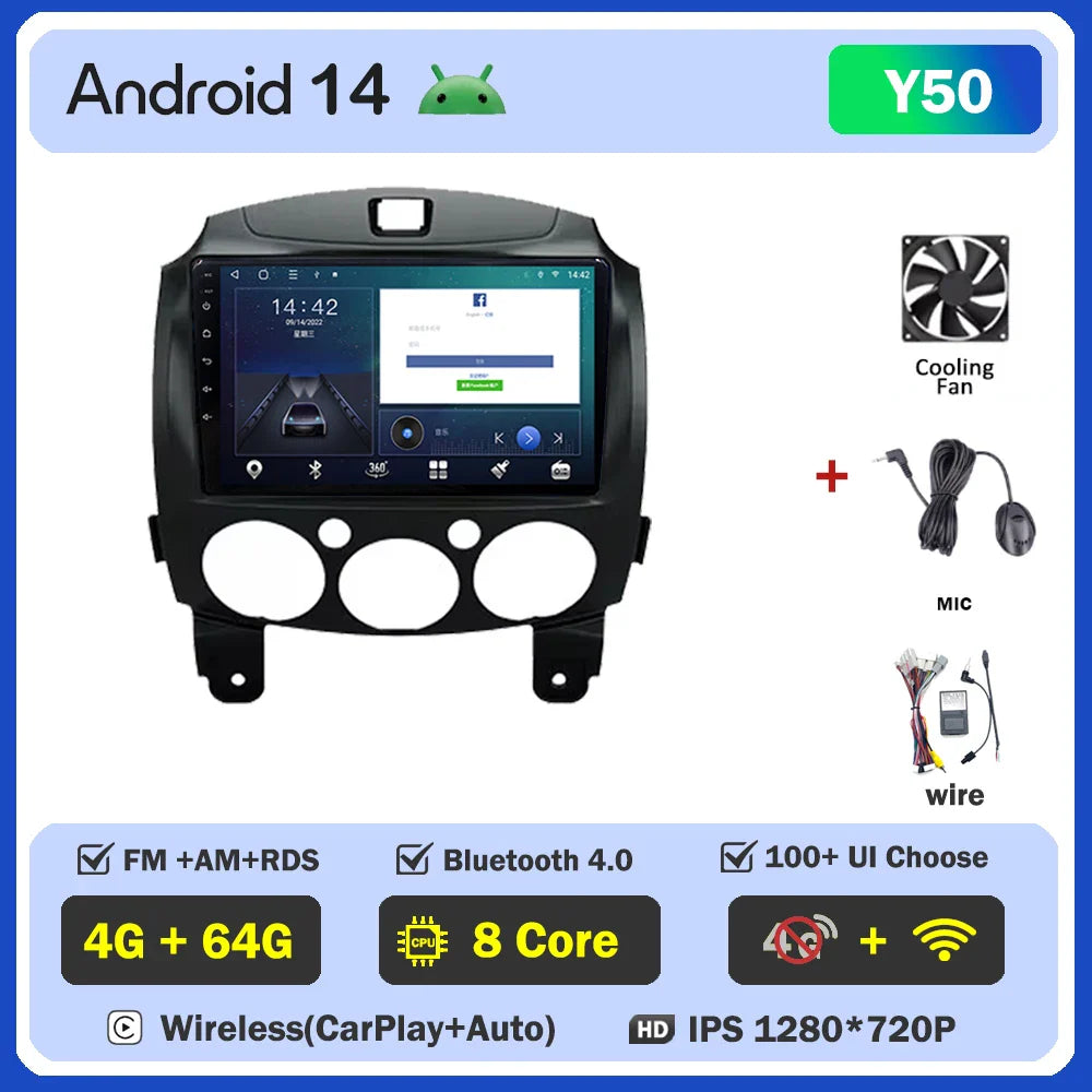 Android 14 Car For MAZDA 2 Mazda2 2007 2008 2009 2010 2011 2012 2013 2014 GPS Navi No 2 din Autoradio Car Android Radio Screen