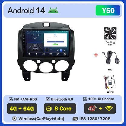 Android 14 Car For MAZDA 2 Mazda2 2007 2008 2009 2010 2011 2012 2013 2014 GPS Navi No 2 din Autoradio Car Android Radio Screen