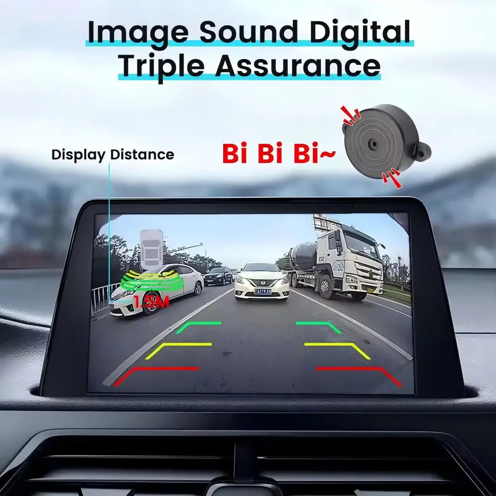 iPoster AHD 1080P PAL Car Rear View Reversing Backup Camera with Parking Radar Sensor Beeper 3-In-1 12V Night View For Car SUV